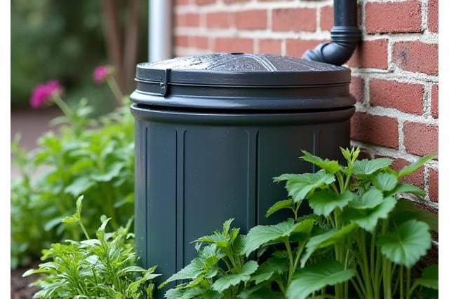 Eco-friendly rain barrel collecting rainwater