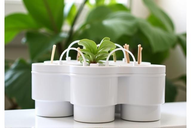 Compact self-watering system for potted plants