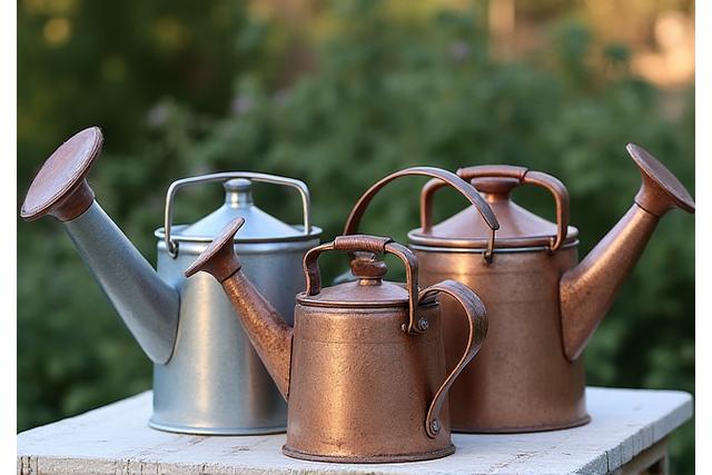Stylish metal watering cans in various sizes