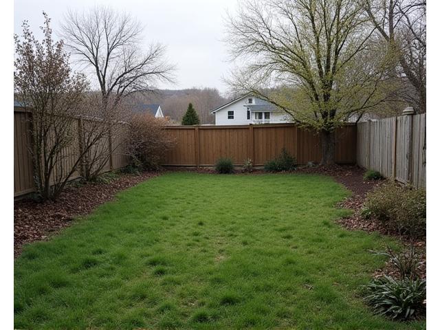 A barren, unkempt backyard before landscaping.